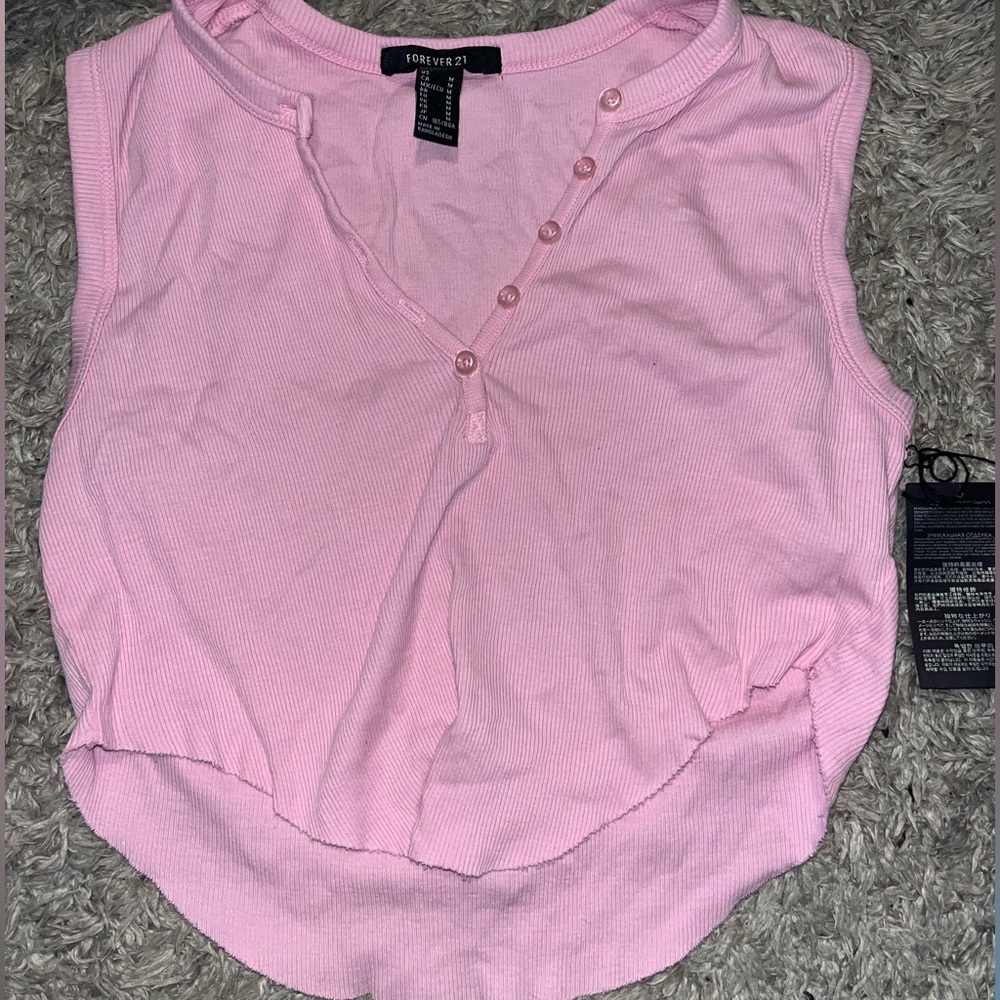 Pink cropped button up top